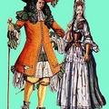 1693 г. Офицер дворцовой гвардии и дама с головным убором "фонтань"